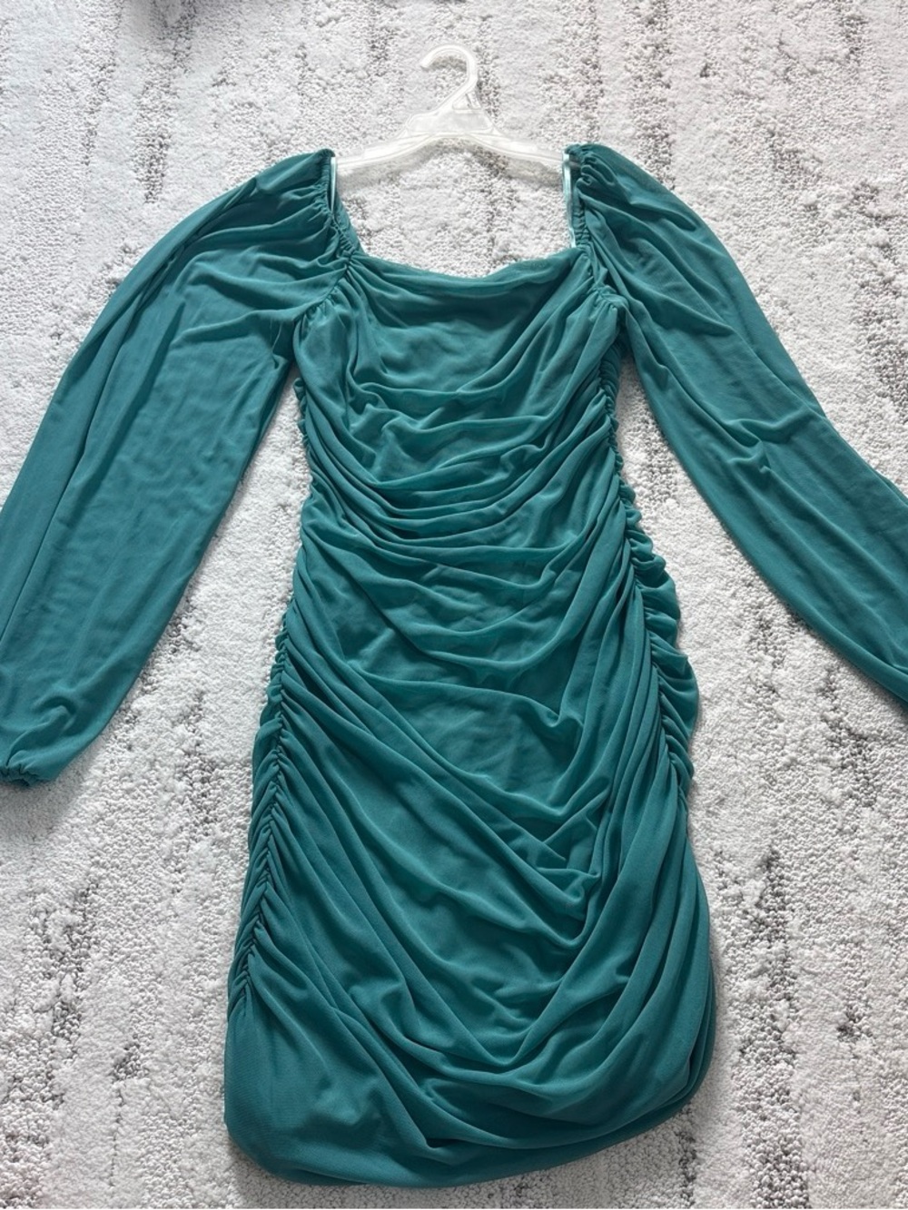 Teal Ruched Long-Sleeve Bodycon Dress